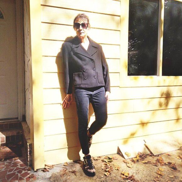 NYJeans Vintage Black100% Wool Boxy Double Breasted Cropped Pea Coat Jacket SzM - Picture 7 of 7